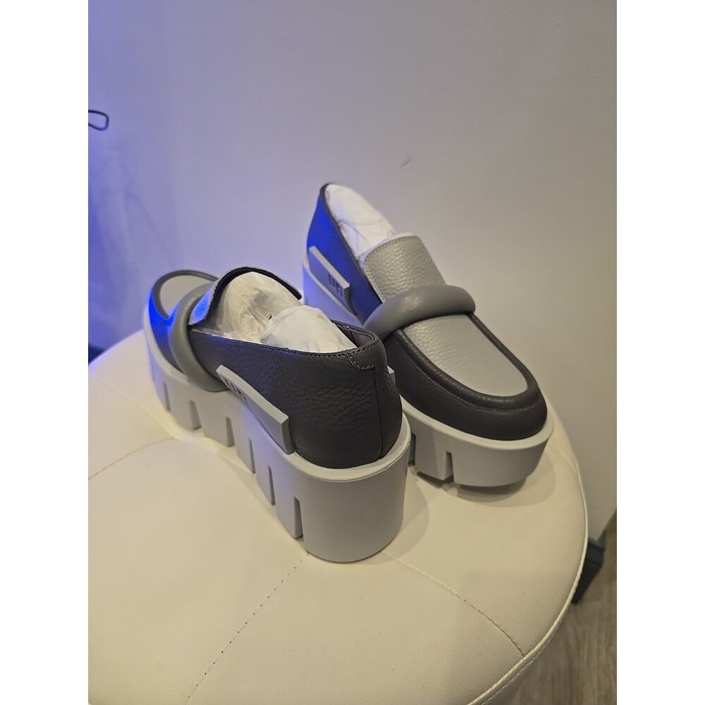 United Nude Loafers Composite Grip Shoes Gray Leather Wedge Chunky Platform 40 9 - Picture 9 of 10